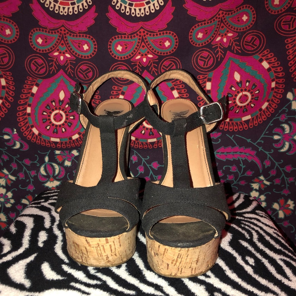 Cork Wedge black heels